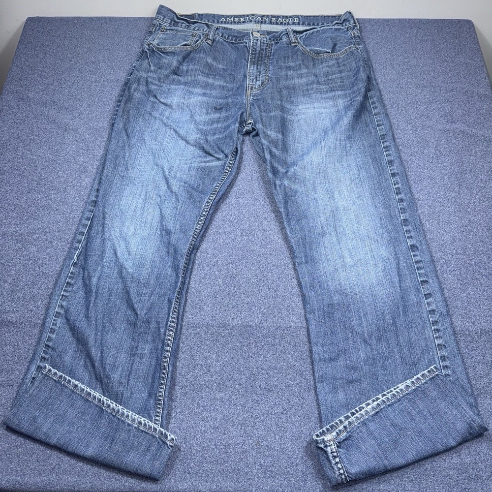 Vintage American Eagle Jeans Mens 36x32 Distressed Y2K Low Rise Boot Cut Faded